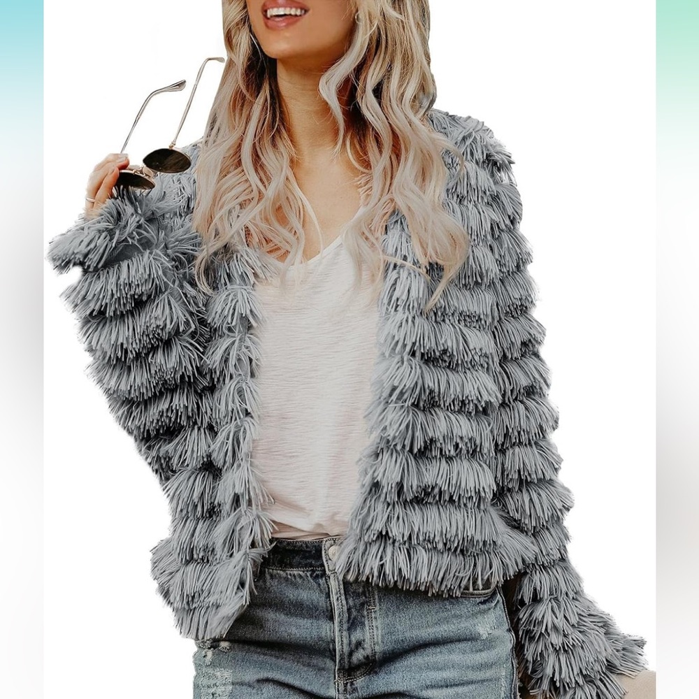 Inorin Open Front Cardigan/Faux Fur Shaggy Jacket.  NWOT - NEVER WORN Size - L